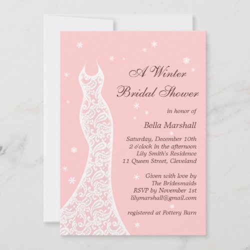 Lacy Pink Winter Bridal Shower Invitation