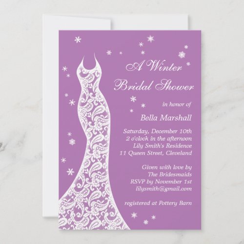 Lacy Purple Winter Bridal Shower Invitation