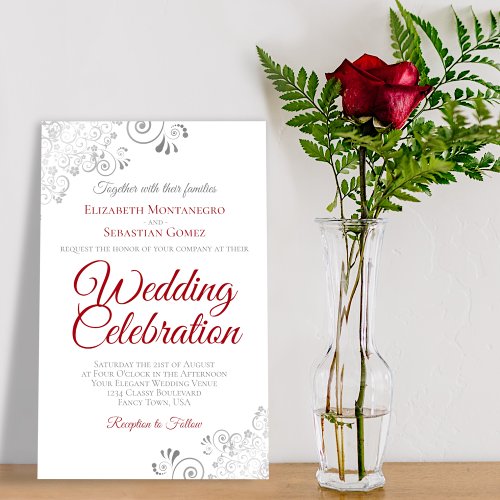 Lacy Red  White BUDGET Wedding Invite Large
