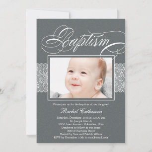 Lacy Ribbon Photo Baptism Invitation