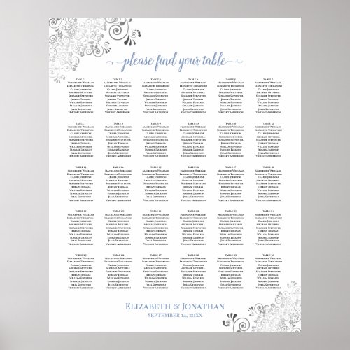 Lacy Silver  Blue 30 Table Wedding Seating Chart