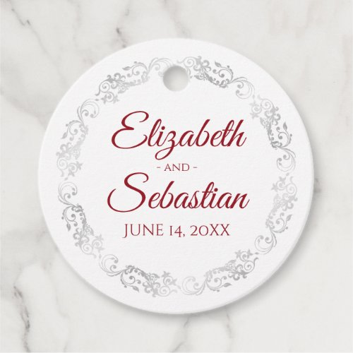 Lacy Silver Border Elegant Red  White Wedding Favor Tags