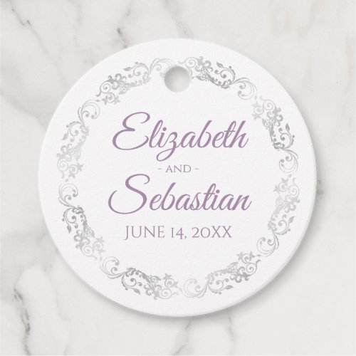 Lacy Silver Border Lavender  White Chic Wedding Favor Tags