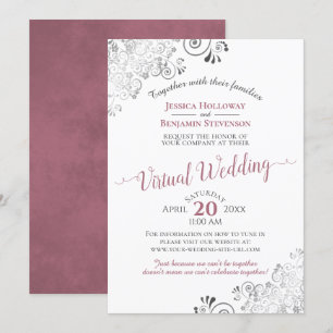 Lacy Silver Dusty Rose & White Virtual Wedding Invitation
