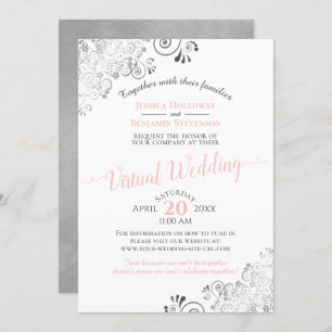 Lacy Silver Elegant Pink & Gray Virtual Wedding Invitation