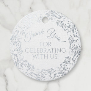 Lacy Silver Foil Floral Filigree Wedding Thank You Favor Tags
