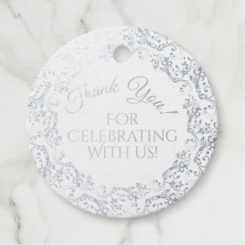 Lacy Silver Foil Floral Filigree Wedding Thank You Foil Favor Tags
