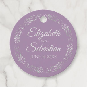 Lacy Silver Frilly Border Elegant Lavender Wedding Favor Tags