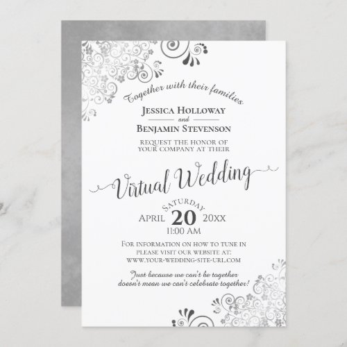 Lacy Silver Gray  White Elegant Virtual Wedding Invitation