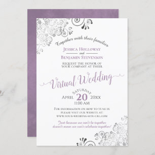 Lacy Silver Lavender & White Virtual Wedding Invitation