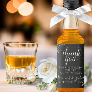 Lacy Silver on Black Wedding Thank You Mini Liquor Bottle Label