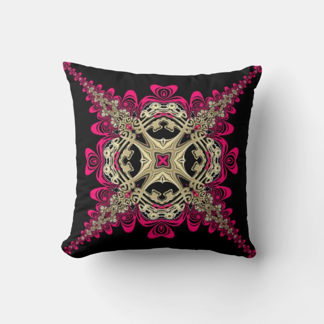 Lacy Sweethearts Hot Pink Black & Gold Big Cushion (Front)