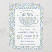 Lacy Teacup Baby Shower Blue Tea Party Invitation (Front/Back)
