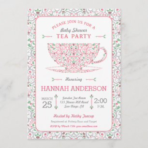 Lacy Teacup Baby Shower Pink Tea Party Invitation