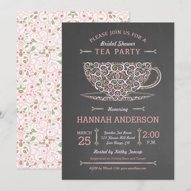 Lacy Teacup Bridal Shower Tea Party Invitation I (Front/Back)