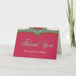 Lacy Teal Gold Pink Unique Thank You Card