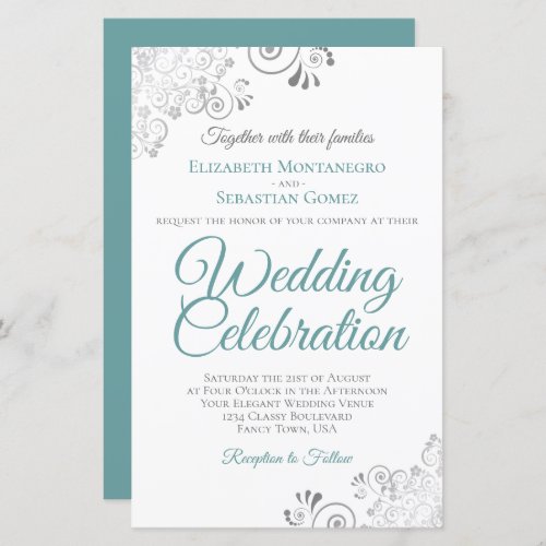 Lacy Teal  White BUDGET Wedding Invite Large