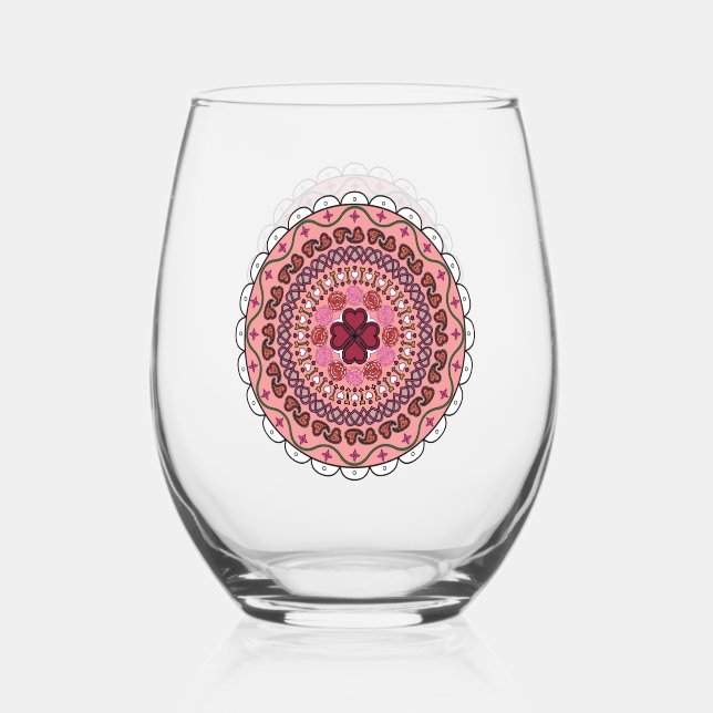 Lacy Valentine's Day Stemless Wine Glass (Front)