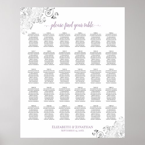 Lacy White Lavender 30 Table Wedding Seating Chart