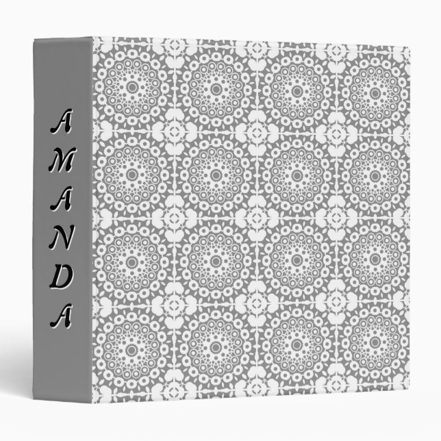 Lacy white squares on a light gray background 3 ring binder (Front/Spine)