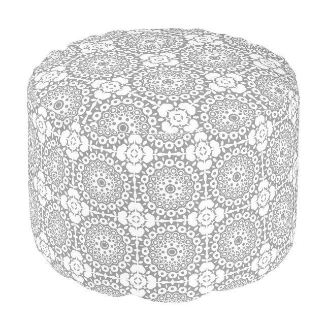 Lacy white squares on a light gray background pouf (Angled Back)