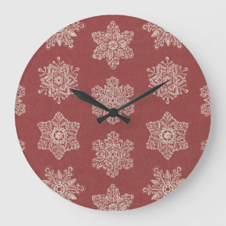 Lacy Winter Snowflakes - Sophisticated Christmas Large Clock