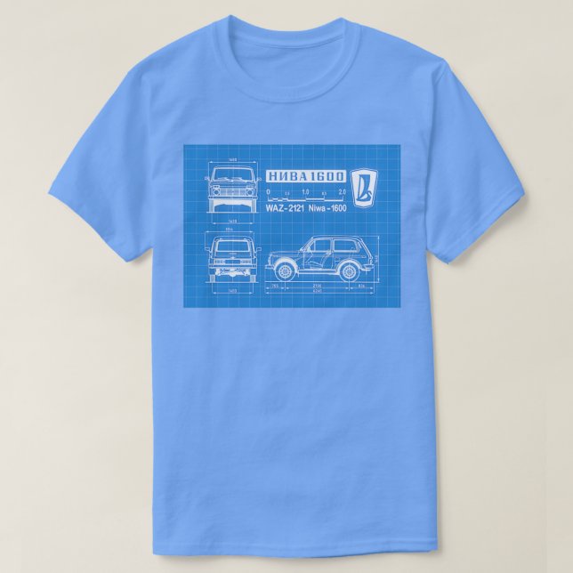 Lada Niva Specifications Blueprint T-Shirt (Design Front)