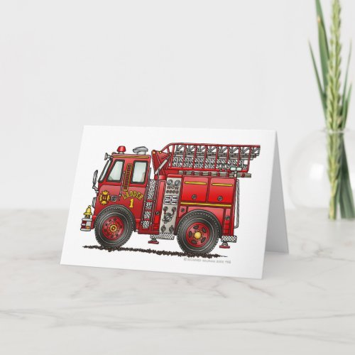 Ladder Fire Truck Firefighter Card