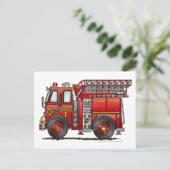 Ladder Fire Truck Firefighter Postcard | Zazzle