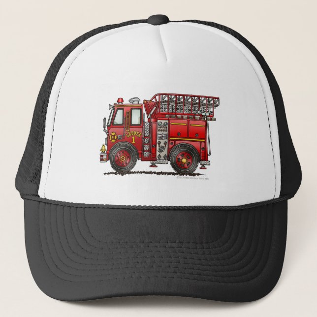 Ladder Fire Truck Firefighter Trucker Hat (Front)