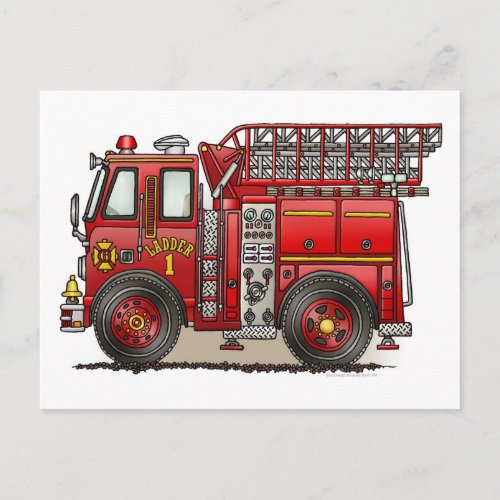 Ladder Fire Truck Postcard