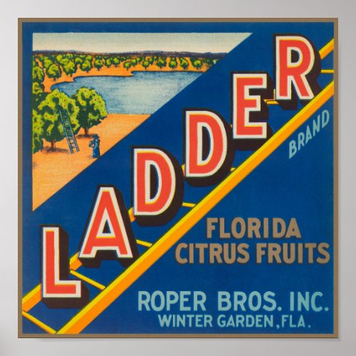 Ladder Oranges packing label Poster