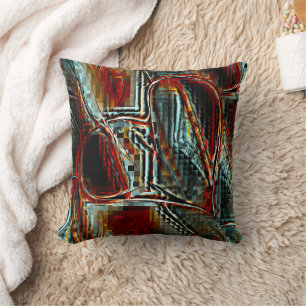 Ladder spotted rough pixelated in gray cyan coral throw pillow