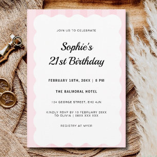 Ladies 21st Birthday Pink Dinner Party Scalloped Invitation
