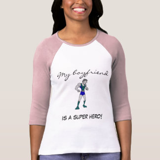 Ladies 3/4 My Boyfriend is a Super Hero! Iron T-Shirt