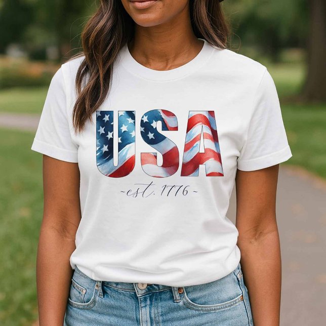 Ladies 4th of July Shirts (Patriotic t shirts with USA est 1776 American Flag)