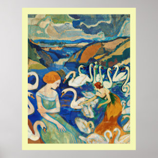 Ladies and Swans in the river Poster
