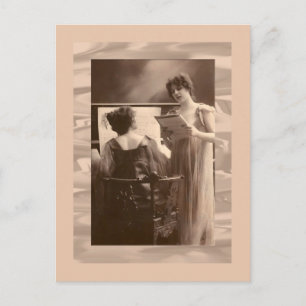 Ladies at piano and singing  Victorian Postcard