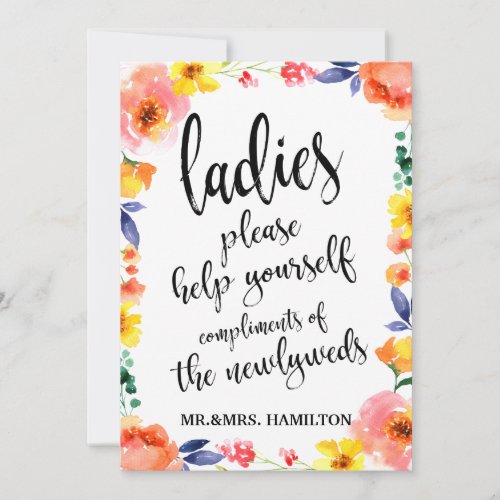Ladies Bathroom Basket Affordable Boho Floral Sign
