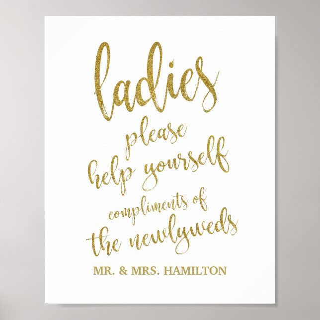 Ladies Bathroom Basket Glitter 8x10 Wedding Sign (Front)