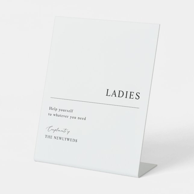 Ladies Bathroom Basket Minimalist Wedding Pedestal Sign (Front)