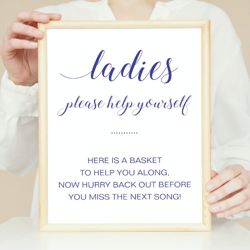 Ladies Bathroom Basket Navy Blue Wedding Sign