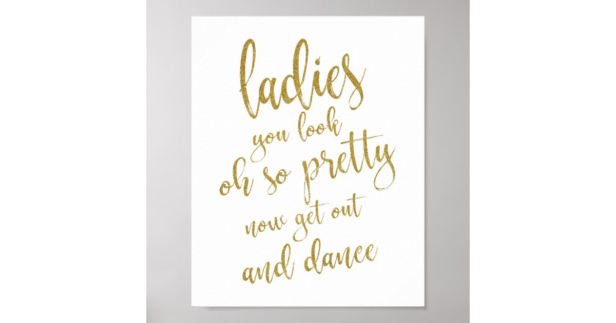 Ladies Bathroom Gold Glitter 8x10 Wedding Sign | Zazzle