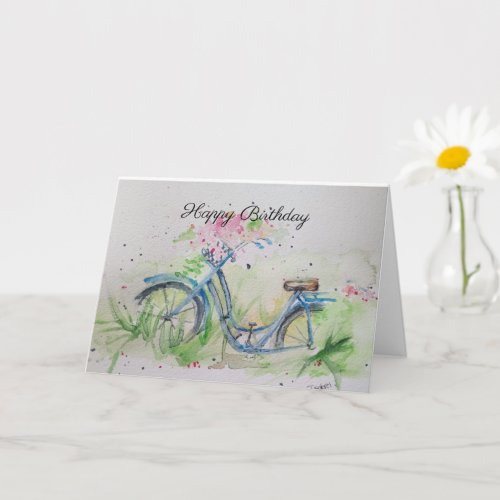 Ladies bicycle in spring field card