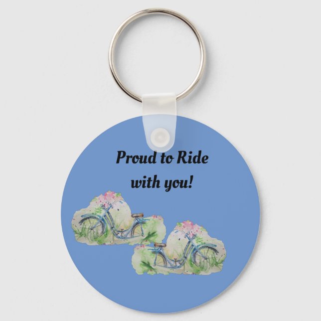 Ladies bicycle in spring field keychain (Front)