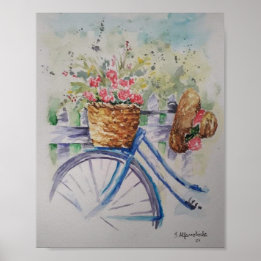 Ladies bicycle in spring field poster