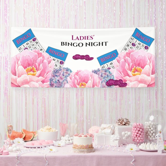 Ladies' Bingo Night Colorful Blue Pink Flowers Banner (Party)