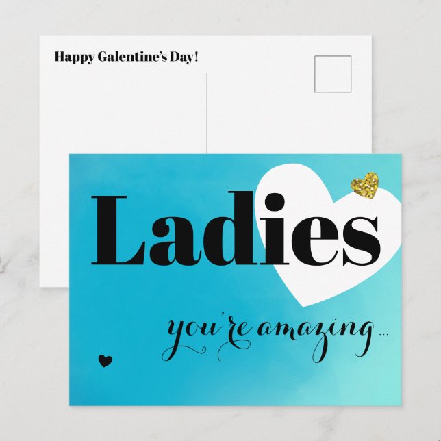 Ladies Blue Galentine's Day Holiday Postcard (Front/Back)
