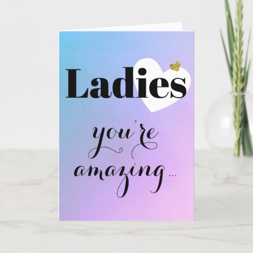 Ladies Blue Pink Galentines Day Holiday Card