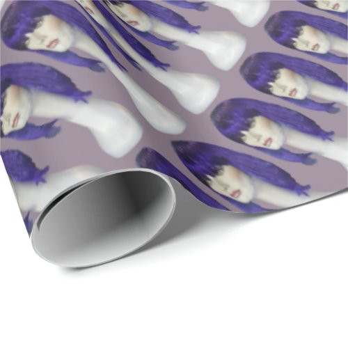 Ladies Blue Wig Wrapping Paper
